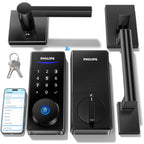 Philips Wi-Fi Smart Lock with Handle, WiFi Keyless Entry Keypad Door Lock with Handle, Front Door Deadbolt Set, Fingerprint Unlock, PIN Code Unlock, Auto Locking, App Remote Control, Bulit in WiFi