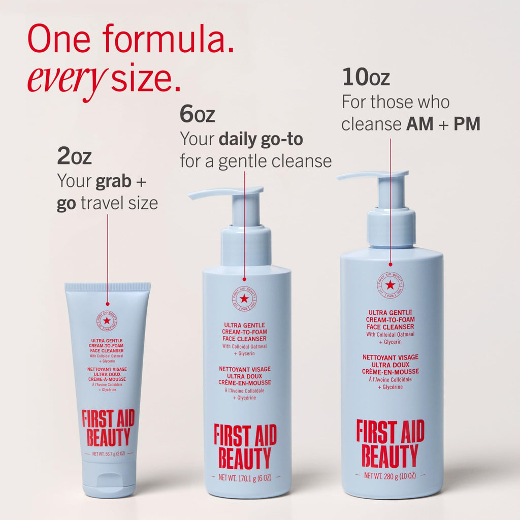 First Aid Beauty Ultra Gentle Cream-to-Foam Pure Facial Cleanser – Makeup Removing Face Cleanser - Face Wash with Colloidal Oatmeal & Glycerin, for Sensitive, Acne & Blemish-Prone Skin, 6 oz