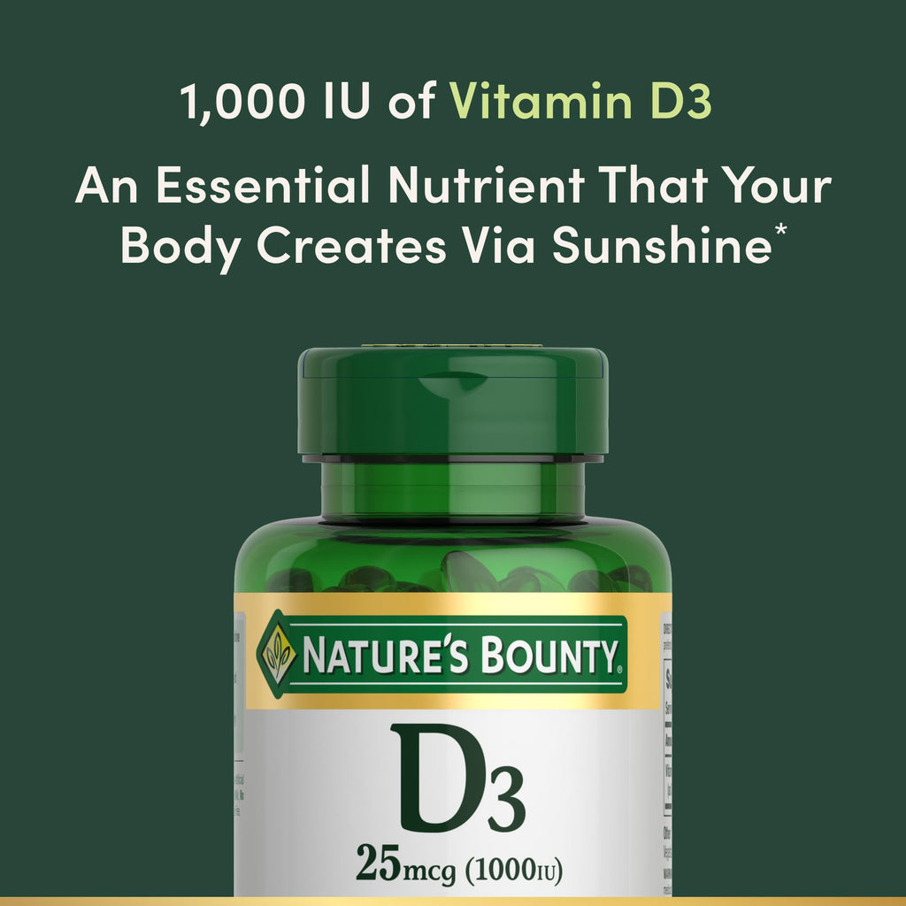 Nature's Bounty Vitamin D3 1000 IU, Immune Support, Helps Maintain Healthy Bones, 250 Rapid Release Softgels (Pack of 3)