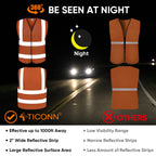 TICONN Reflective Safety Vest, High Visibility Vest with Reflective Strips for Men Women, Meets ANSI II (Orange/3XL, 4PK)