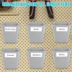 G.CORE Large Pegboard Cups Peg Board Storage Bin 6 Pack with Hooks, Square Box Shape Pegboard Cup Holder Accessories for Garage Workbench/Craft Room/Office/Playroom/Home Kitchen Organization (Grey)