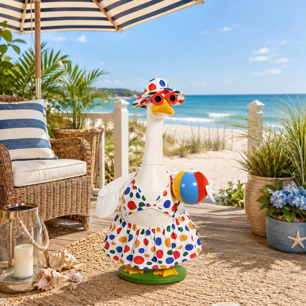 Summer Porch Goose Outfits Bikini Goose Outfits Fits 23 Inch Cement or Plastic Goose Statue Beach Swimsuit Lawn Geese Clothes with Hat and Sunglasses for Outdoor Summer Garden Patio Yard Decor