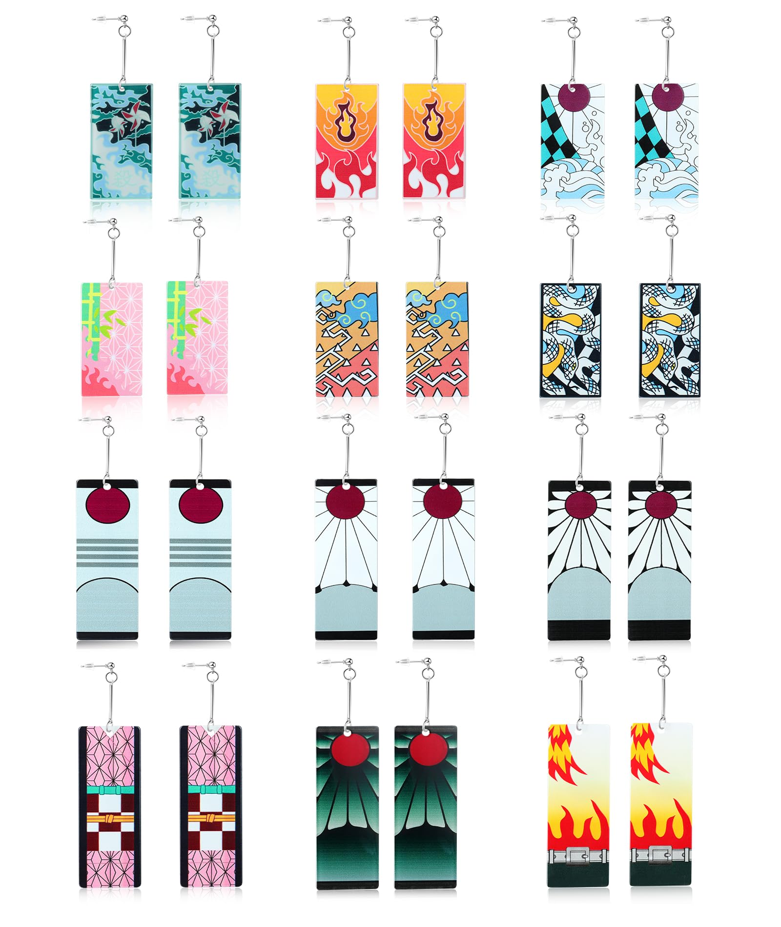 KAERUN 12 Pairs Anime Hanafuda Earrings Set-Tanjiro Earrings Anime Demon Slayer Cosplay Fashion Accessories Double-sided Acrylic Resin Drop Earring for Friends Halloween Birthday Mothers Day Gifts