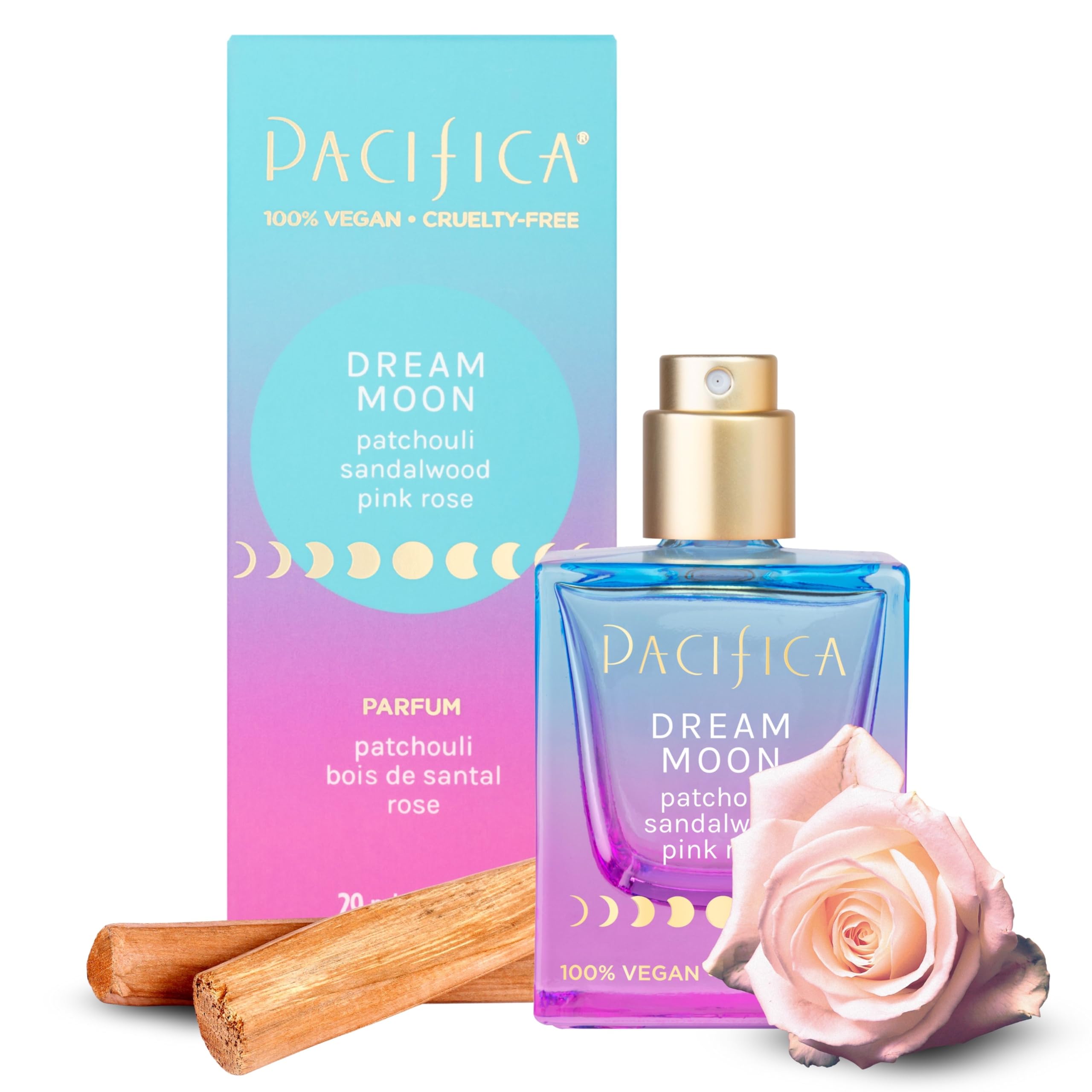 Pacifica Dream Moon Womens Spray Perfume 1 fl oz ��� Long-Lasting Floral Woody Fragrance for Her - Rose, Patchouli, Sandalwood ��� 100% Vegan, Cruelty-Free, Phthalate-Free Fragrance
