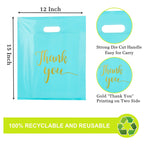 MUKOSEL 100Pcs Thank You Merchandise Bags, Extra Thick 2.36 Mil 12x15 In Retail Shopping Bags for Goodie bags Party Stores Boutique Clothes Business Gift, Reusable Plastic Bags with Handle (Blue)