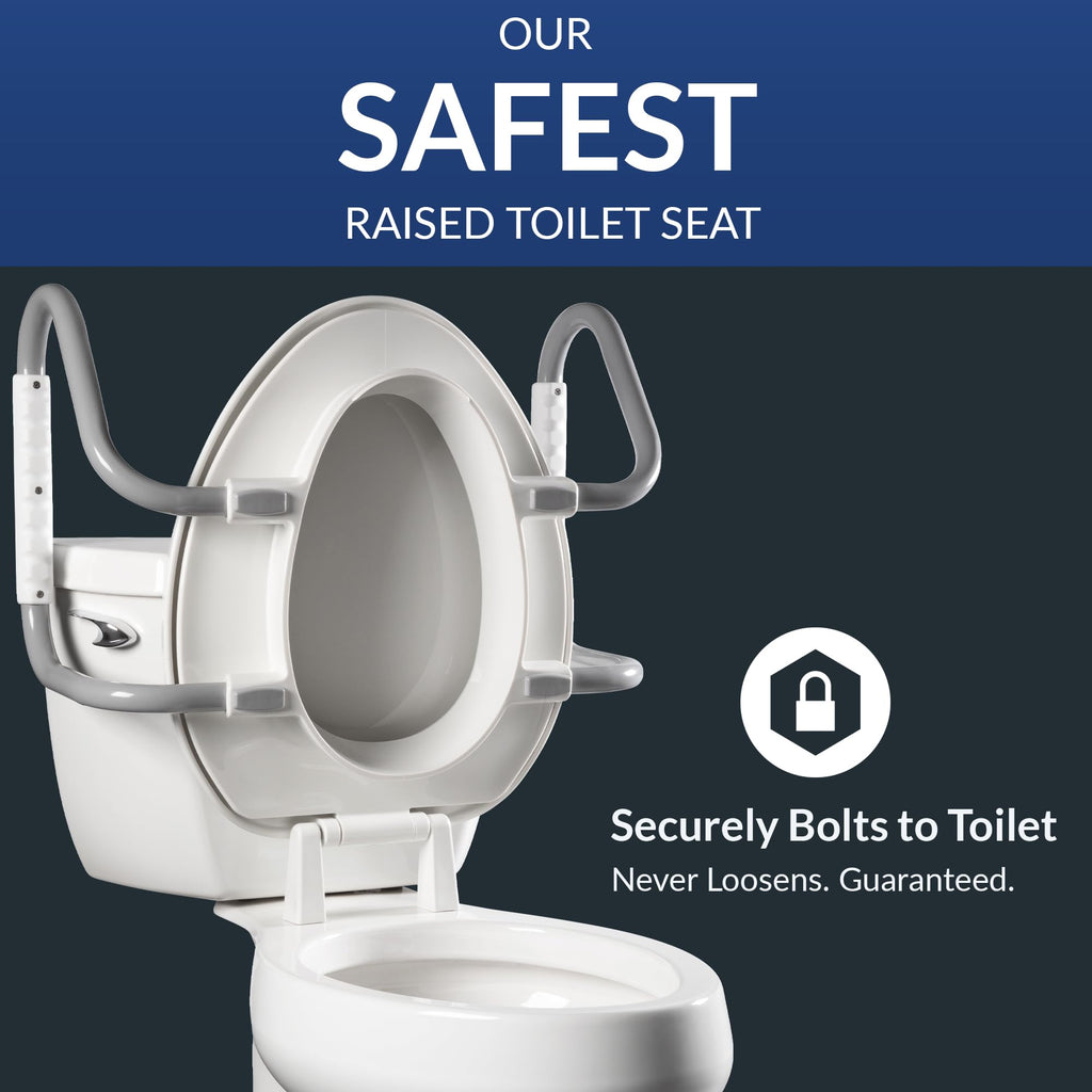 Bemis Assurance 3" Raised Toilet Seat with Handles, Made in USA, Secure Hinges, Clean Shield Guard, Elongated, White