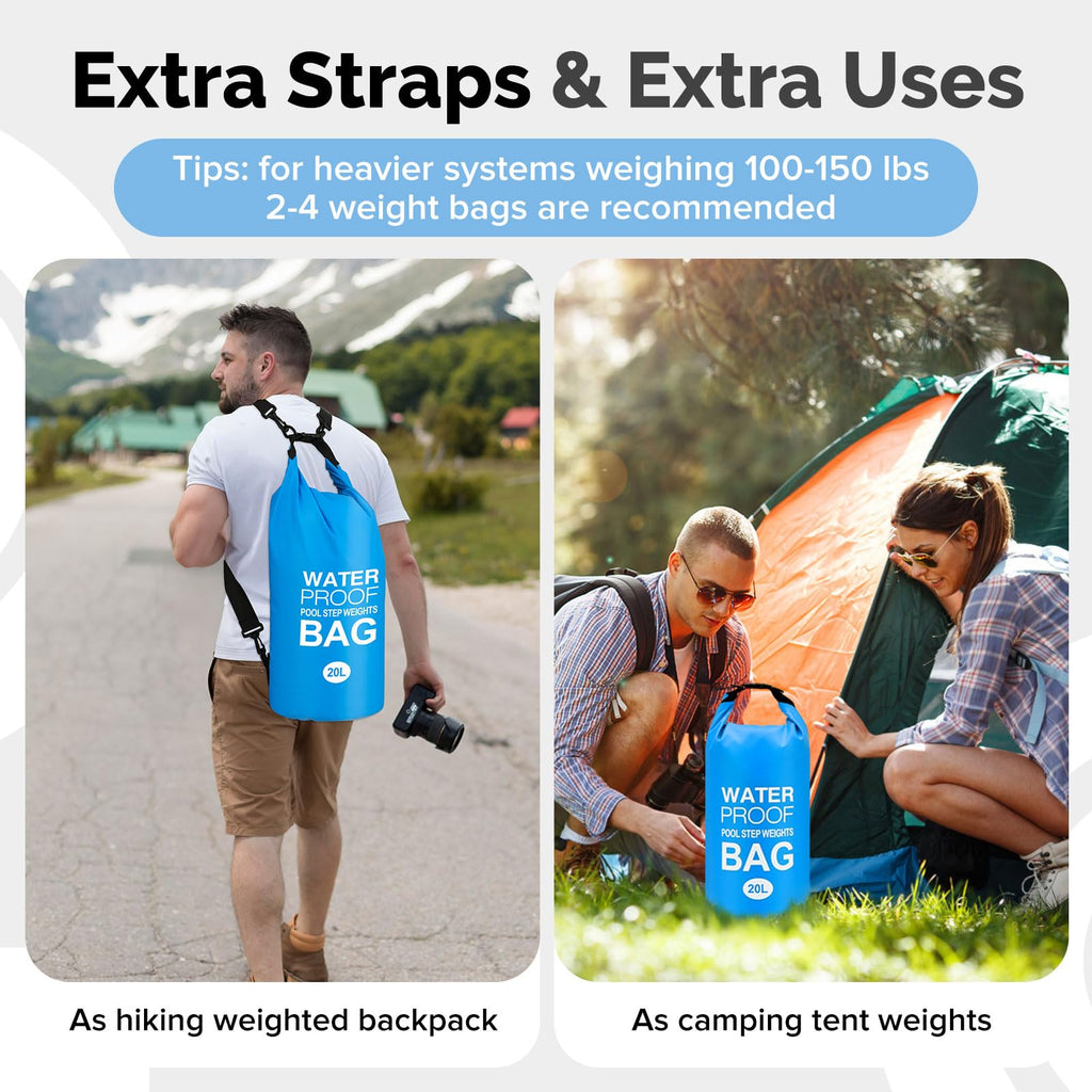 Goovilla Pool Ladder Weights Universal | 2 Pack 20L 500D PVC Waterproof Tear-Resistance Sand Bags for Above Ground Pools Steps | Easy to Fill and Seal with Strong Handle and 4 Straps (Sky Blue)