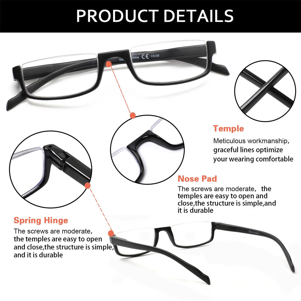 Kerecsen Half Frame Reading Glasses for Men & Women, Lightweight Comfort-Fit Design with Spring Hinges (5Black, 2.00)