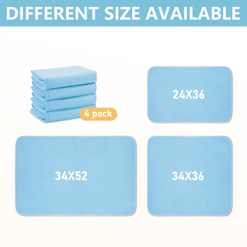 DAHAPYBOO Washable Underpads, 34”x36” 4Pack Incontinence Bed Pads,Heavy Absorbency Reusable Bed Pads for Elderly,Kids,Adults and Pets,Bed Pads Washable Waterproof Quick Drying for Bed, Sofa, Floor