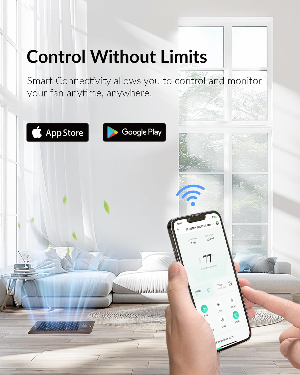 2026 Super Quiet Register Booster Fan for 4" x 10" Register Holes, Smart Register Vent with Dual Intelligent Thermostat and WiFi App Control, Heating Cooling AC Vent Fan (ORB)