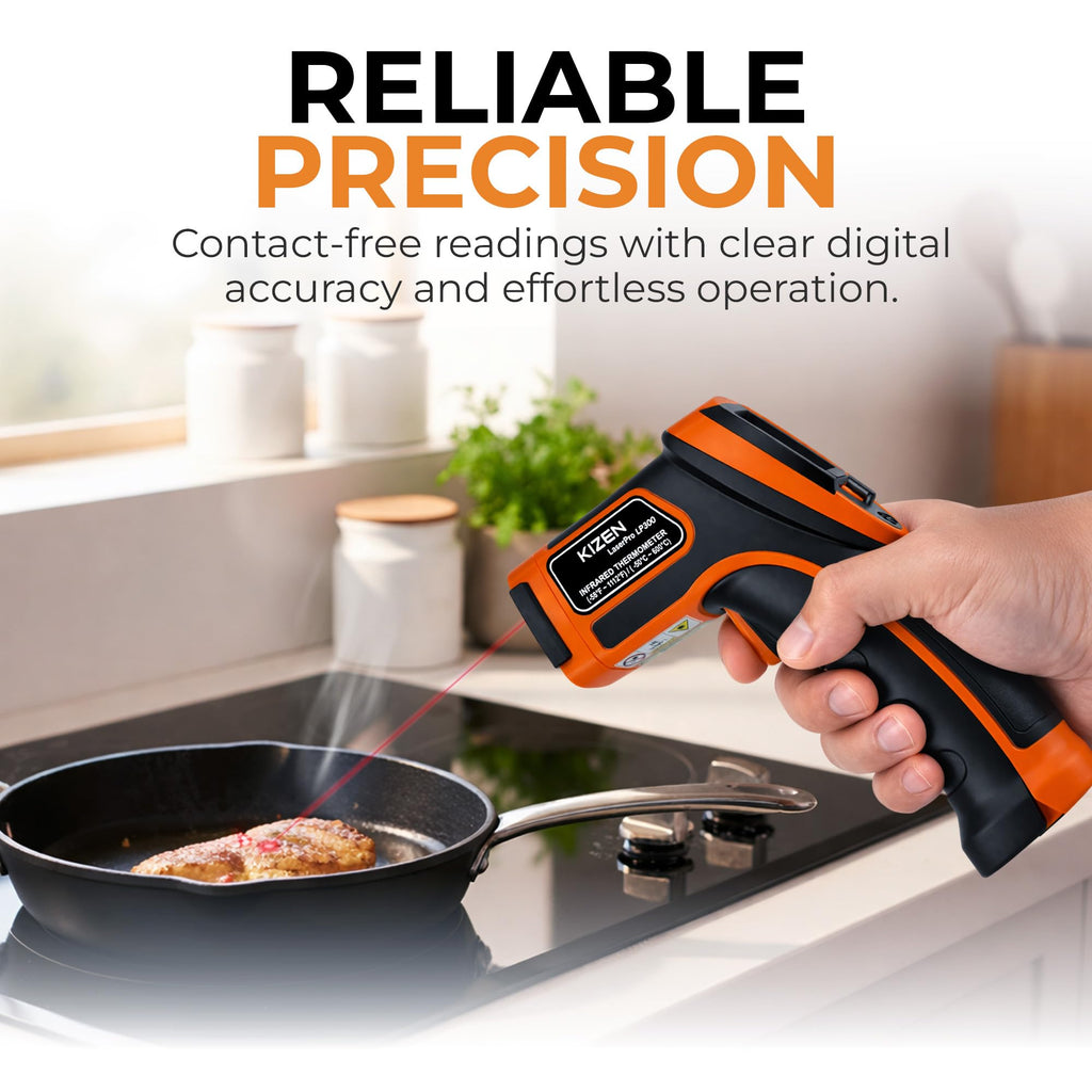 Kizen Infrared Temperature Gun - Handheld Surface Infrared Thermometer for Griddle, Grill, Pizza Oven, Candy, & A/C - Laser Thermometer Gun -58F to 1112F - Surface Temp Gun