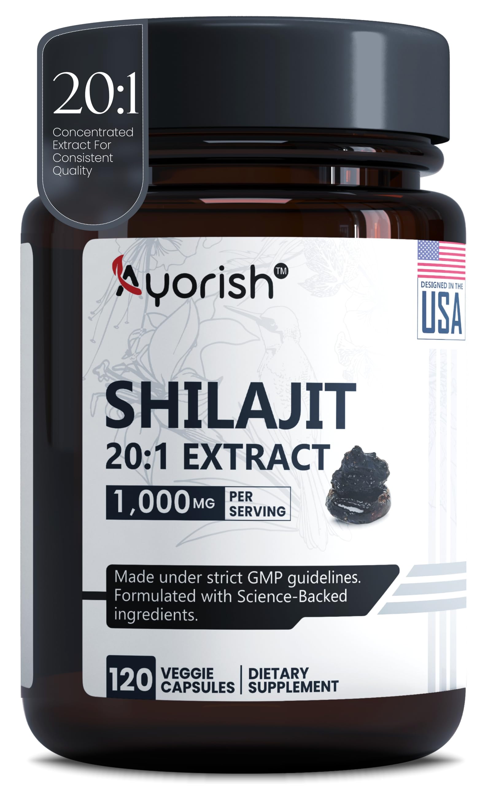 Ayorish Pure Shilajit Capsules 1000mg 120 Count with Fulvic Acid & 85+ Trace Minerals for Enhanced Energy and Immune Support Men & Women Better Than Shilajit Resin