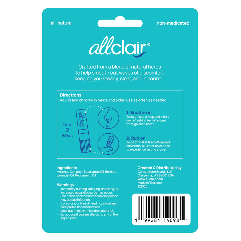 Allclair Nausea Relief Inhaler for Motion & Morning Sickness – Fast-Acting, Non-Drowsy, Natural Alternative to Pills & Patches, Travel Essential (3 Inhalers)