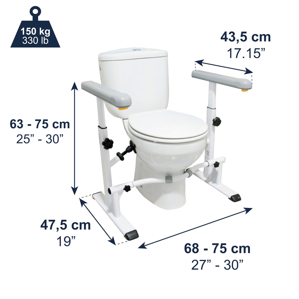 KMINA Toilet Safety Rails for Seniors, Heavy Duty Frame with Handles, Adjustable Height and Width, Handicap Grab Bars