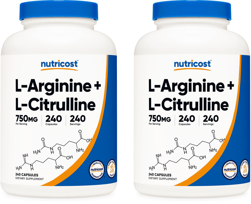 Nutricost L-Arginine L-Citrulline Complex 750mg, 240 Capsules (2 Bottles) - Non-GMO