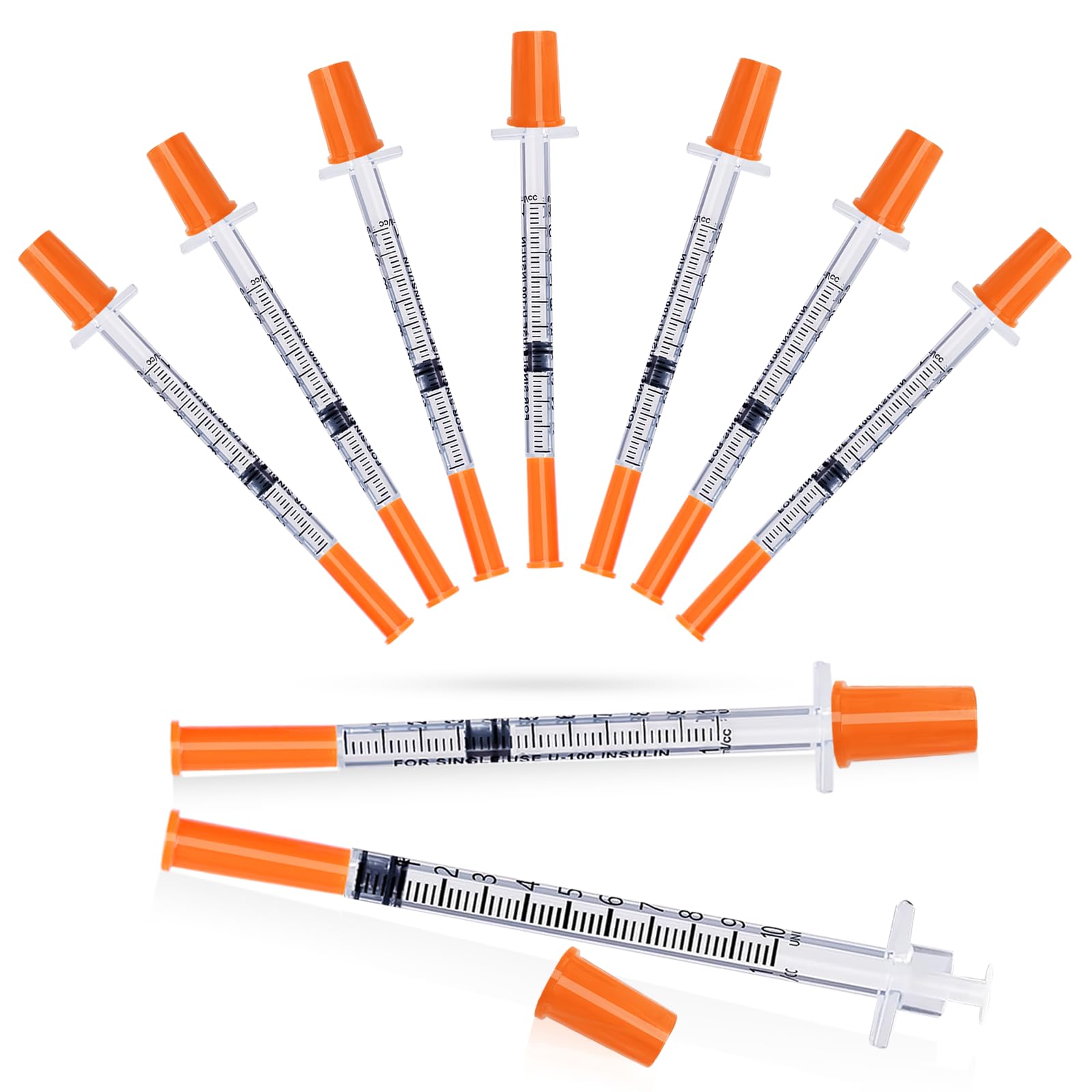 Insulin Syringe with Needle, 30G 5/16"(8mm) 0.5cc Inch, Individually Wrapped, Pack of 100