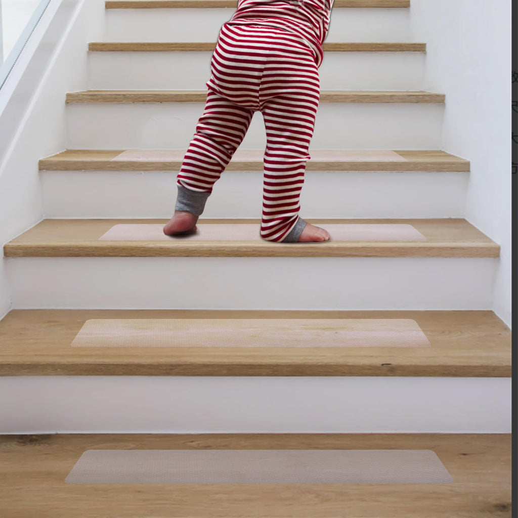 Clear Stair Treads Non Slip 15 Pack, Transparent Waterproof Anti Slip Strips for Wooden Steps Indoor, 4'' x 30'' Pre-Cut Grip Tape Safety for Elderly Children and Pets