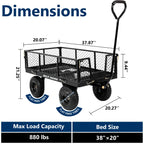 BILT HARD 10" Flat Free Tires Heavy Duty Garden Cart with 180° Rotating Handle and Removable Sides, 4 Cu.Ft 400 lbs Capacity Utility Steel Wagons for Outdoor