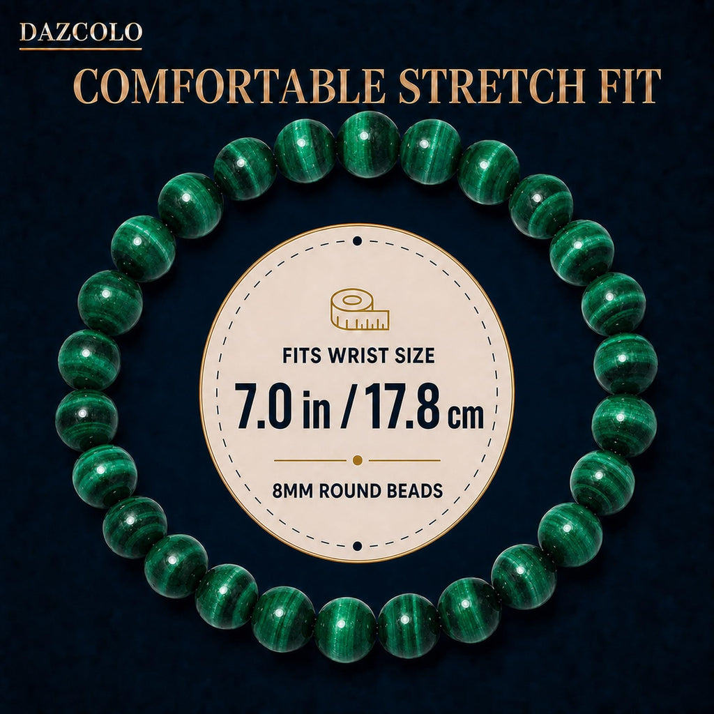 DAZCOLO Natural Gemstone Stretch Elastic Bracelet (Malachite)
