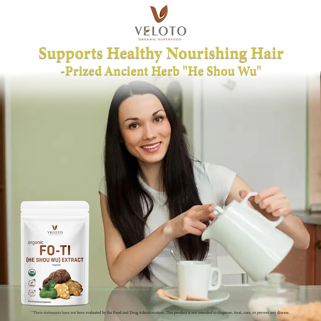 VELOTO Organic He Shou Wu Extract Powder 50:1 – Pure Fo-Ti Herbal Supplement, No Fillers, Vegan, Traditionally Used for Hair, Vitality & Antioxidant Superfood (6 Ounce)