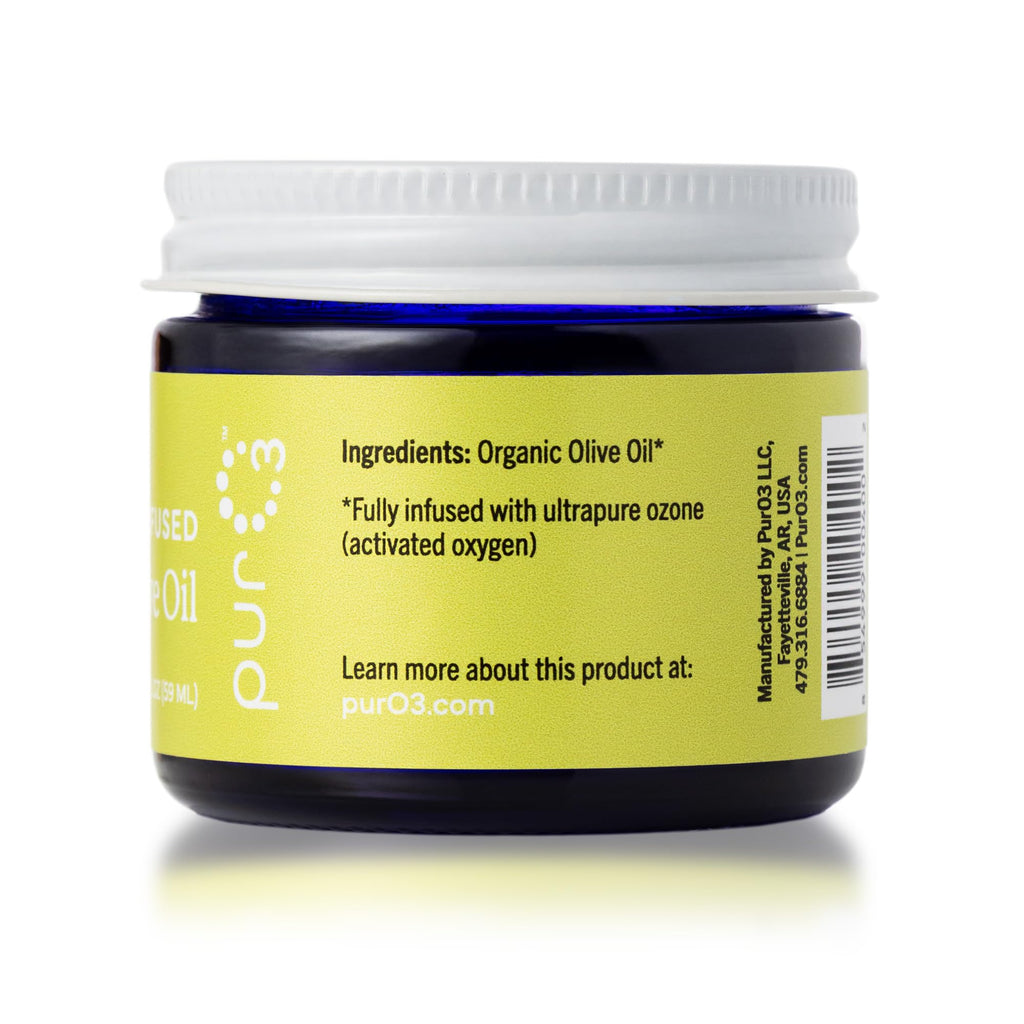 PurO3 Ozonated Olive Oil – Pure, Natural, Organic Skincare for Face & Body – Oxygenated Healing Lotion, Moisturizer & Beauty Cream in a Glass Jar – O3 Therapy Salve, 2 oz