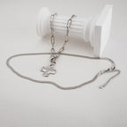 Bheop Chunky Cross Necklace for Women, Silver Layered Herringbone Necklace
