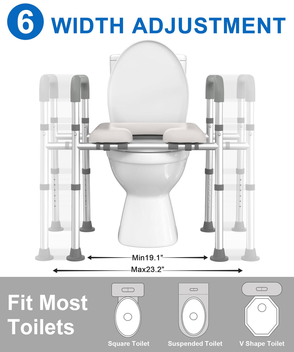 HOMLAND Raised Toilet Seat with Handles, Toilet Seat Riser for Seniors with Adjustable Height & Width, FSA HSA Eligible 400lb Handicap Elevated Toilet Seat for Elderly, Pregnant, Fit Any Toilet