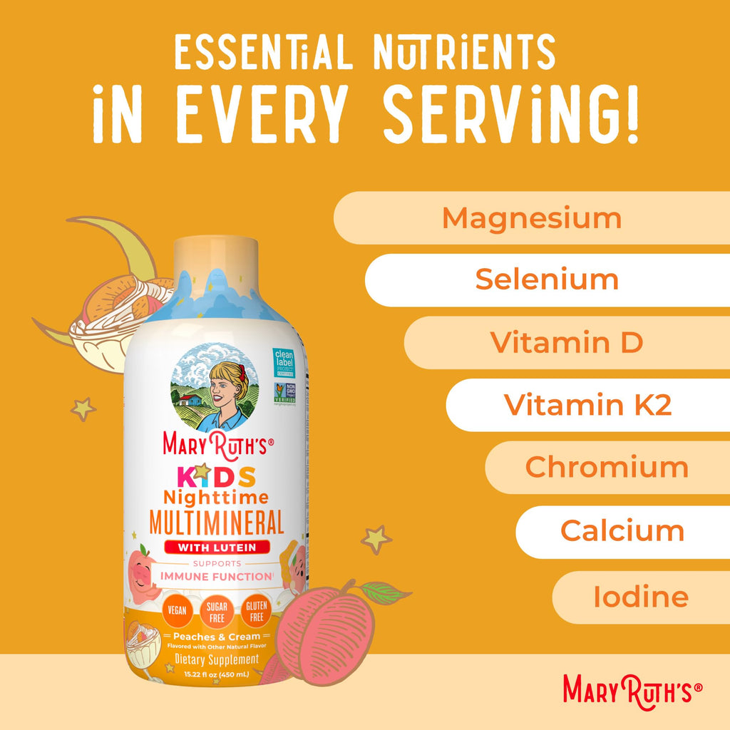 Kids Liquid Nighttime Multimineral by MaryRuth's | Bone Health | Immune Function | Bedtime Supplement | Kids Vitamins | Magnesium | Vegan | Sugar Free | 30-180 Servings | 15.22 fl oz