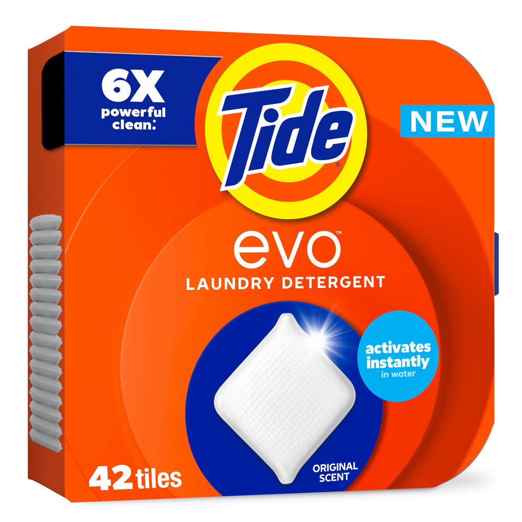Tide evo Laundry Detergent Original Scent Works on 100% of Common Stains Concentrated Travel Detergent HE Compatible and Instant Dissolve Fights Stains Better than Leading Detergent Sheet, 42 Count