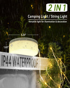 Solar Camping String Lights, 4 in 1 Fairy String Lights, Portable Waterproof Camp Lamp with 8 Lighting Modes, Hanging Rechargeable Tent Lantern for Christmas Decorations Patio Party Essentials-39.4 FT