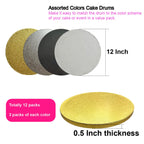 ANSSDO 12 Packs Thick Cake Drums, Greaseproof 12 inch Assorted Round Cake Drum in Gold Black Sliver White Cake Base, Cardboard Cake Boards for Presenting Heavy/Tall Tiered Cakes, Base para Pastel