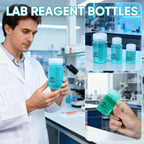 DEMORA Plastic Bottles with Airtight Caps 2oz/60ml, Food Grade Wide Mouth Liquid Containers, Reusable PP Graduated Measuring Bottles for Water Sample Lab Reagent Liquids Mixing (Clear, 4 Pcs)