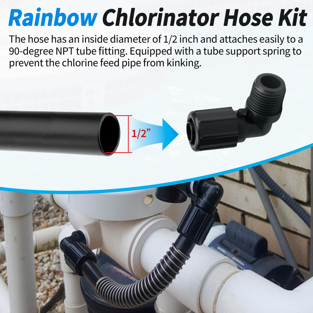Pool Chlorinator Flexible PVC Tubes R172091 fit for Pentair Rainbow 320 Chlorine/Bromine Feeders, with R172272 Elbow R171097 Tube Support Fitting Compatible with Pentair 322 Feeder