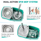 Sarkunpio Mop and Bucket Set with Wringer, Spin Mop Floor Cleaning System with 6 Replacement Microfiber Heads & 61" Extra-Long Handle for Home Floor, Blue