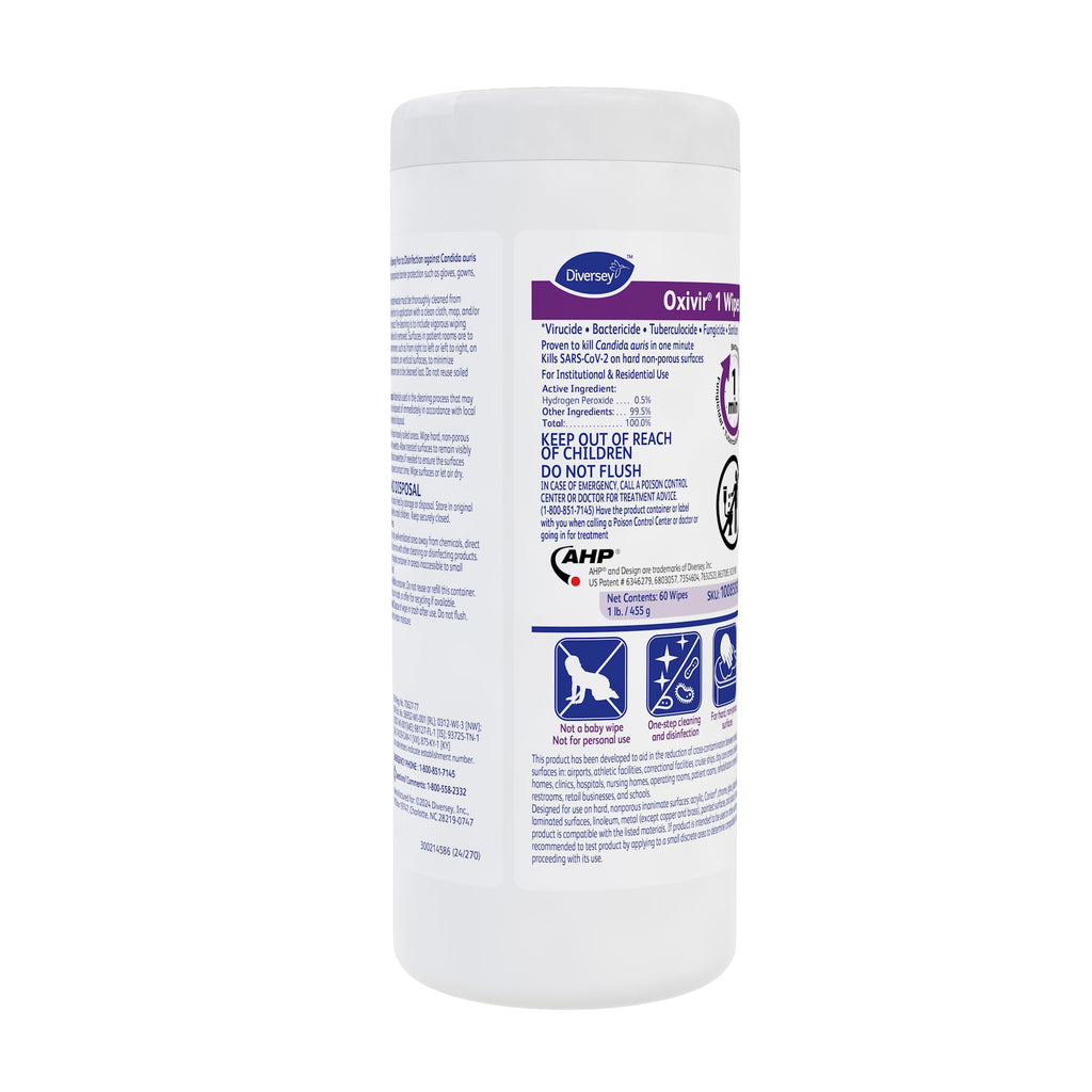 Oxivir Diversey 1 Disinfectant Peroxide Wipes, Medium, 60 Wipes
