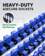 ALOANES 3PC ABS Socket Organizer, Socket Rails Fit 1/4 inch Drive, Heavy Duty Socket Holders Hold up to 48 Sockets, Black Rails with Blue Clips