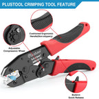 Plustool 6PCS Crimping Tool Set - Ratcheting Wire Crimper - for Heat Shrink, Insulated Nylon, Non-Insulated, Ferrule Terminal, Open Barrel Terminals & Solar Connectors