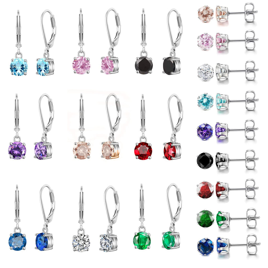 Multicolor Crystal Dangle Studs Earrings Set for Women 925 Silver Hypoallergenic Dangle Earrings Leverback Drop Earring Fashion Cubic Zirconia Leverback Stud Earring Sets Trendy Cubic Zirconia Jewelry Gifts for Women