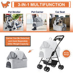 LPOTIUS 3-in-1 Pet Stroller for Small Dogs and Cats, Folding Lightweight Dog Stroller with Detachable Carrier Portable Cat Puppy Jogging Stroller with Cup Holder and Storage Basket, 4 Wheels