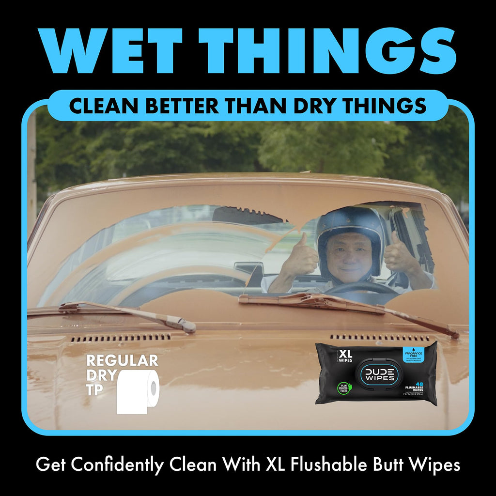 DUDE Wipes - Flushable Wipes Travel Package, Extra Large - Unscented - with Vitamin E & Aloe - Septic and Sewer Safe, 18 Count (Pack of 72)