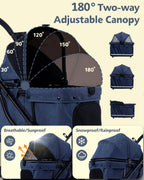 Dog Stroller with Waterproof Rain Cover, Heavy-Duty All-Terrain 4-Wheel Pet Stroller with Adjustable Sunshade Canopy, Foldable Travel Dog Strollers for Small/Medium Dogs Up to 121 lbs