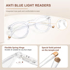 EASY READ Retro Round Blue Light Blocking Reading Glasses for Women,Anti UV Readers for Women with Spring Hinge(Clear,+1.50)