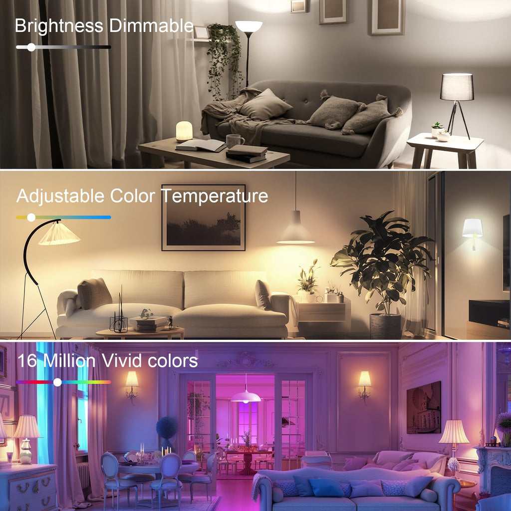 FRIDEKO HOME Smart Light Bulbs - Led Dimmible Color Changing Light Bulb for Home Works with Bluetooth Music Sync - A19 RGB Lightbulb for E26 Base with APP Control & Timer (6 Pack)