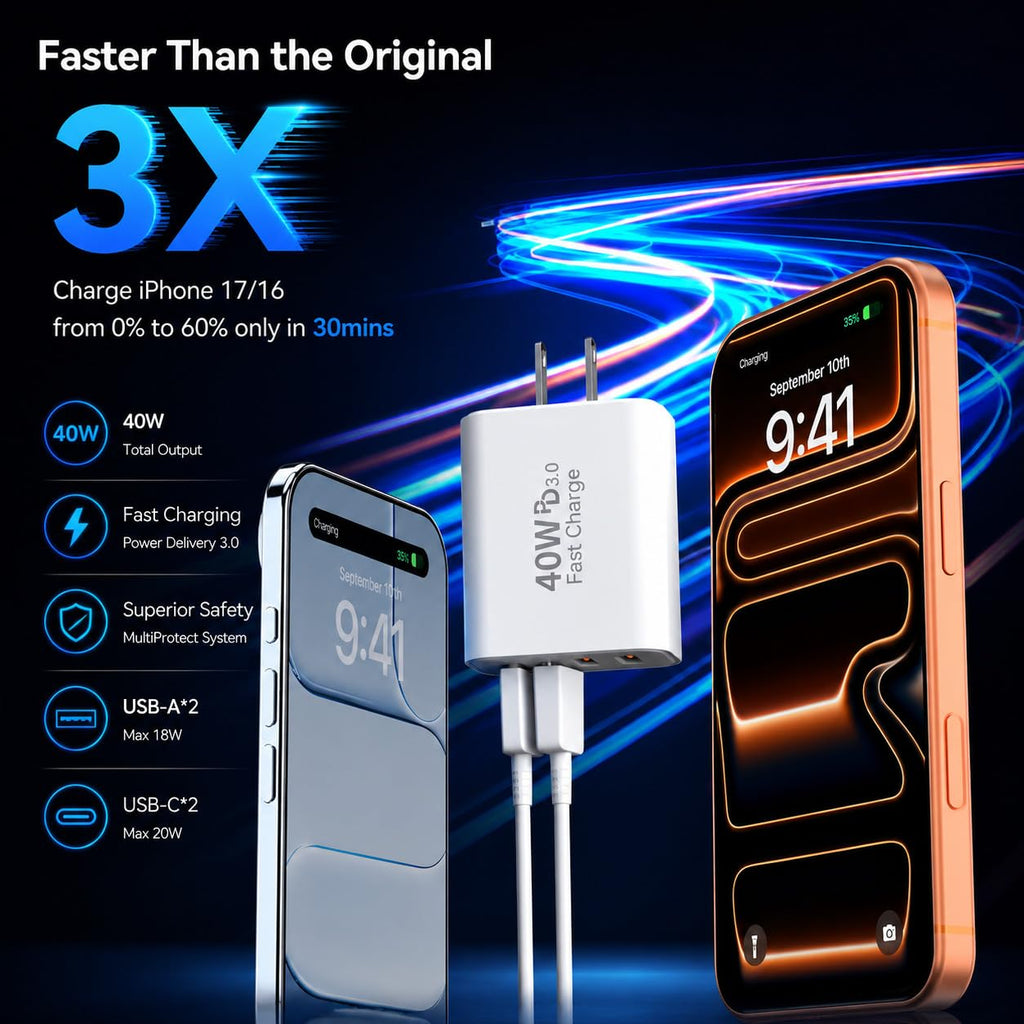 USB C Charger Block 40W USB Type C iPhone 18 Pro Charger Fast Charging Plug