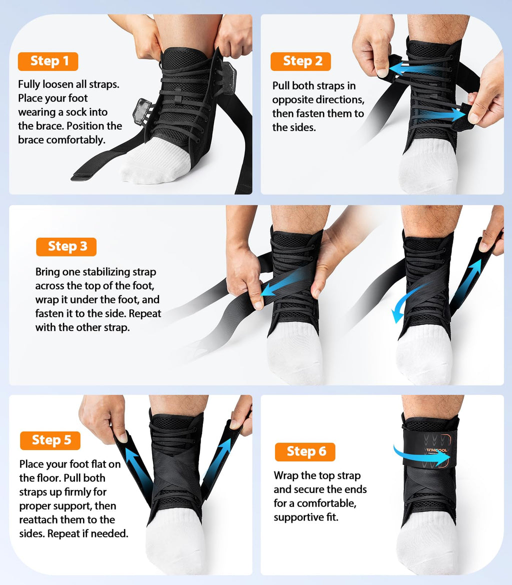 WHCOOL Slim-Fit Ankle Brace for Sprained Ankle, Quick Lace Up Ankle Support for Women Men with 2 Auto-Shaped Pads, Air Fabric Cool Ankle Stabilizer for Injury Recover, Running,Sports,White，XL