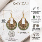 Boho Vintage Rope Handwoven Teardrop Dangle Earrings for Women Dangling,Handmade Bronze Carving Green Braided Handcrafted Drop Summer Ethnic Thread Filigree Statement Earings, Indian Long Earrings,fashion Accessories Dainty Jewelry Gifts.