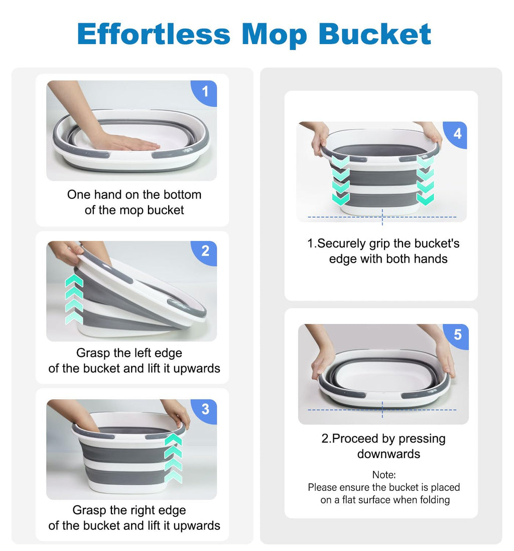 Collapsible Bucket 16L with Handles, Cleaning Mop Bucket Space Saving Foldable Silicone Tub for Laundry Storage Camping, Portable Wash Basin for Home & Car, 4.2 Gallon Compact Utility Plastic Bucket