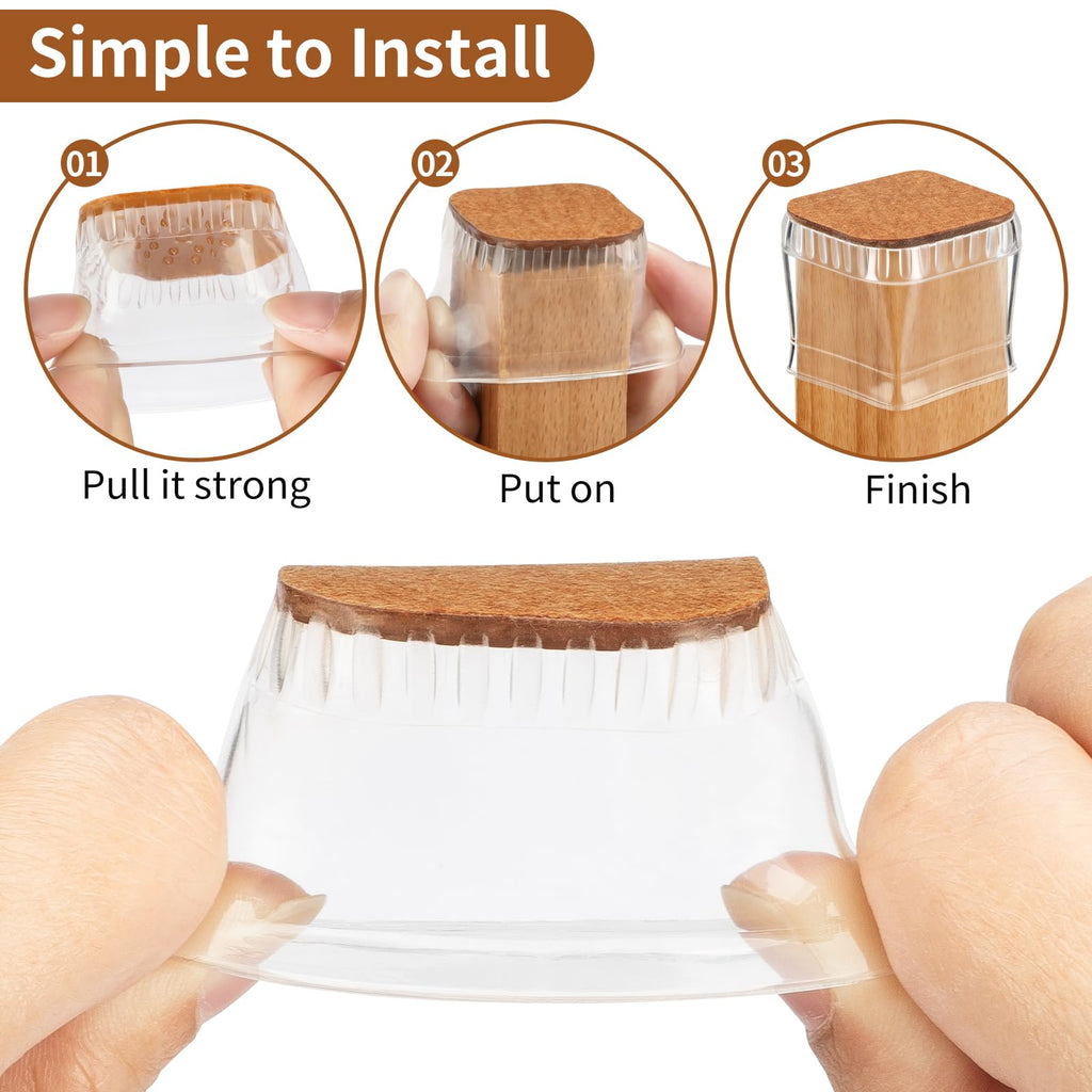 Chair Leg Floor Protectors - 24 Pcs Silicone & Felt Pads for Hardwood Floors - Anti-Scratch Furniture Sliders, Noise-Reducing Chair Feet Covers - Furniture Leg Caps Fit Sizes to(1.06"-1.54")