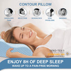 Anvo Memory Foam Pillow, Neck Contour Cervical Orthopedic Bed Pillow for Sleeping Side Back Stomach Sleeper, Ergonomic Design for Neck and Shoulder Pain Relief, Blue White, Firm