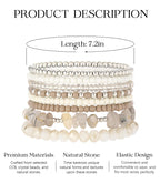 Noessla Boho Beaded Bracelets for Women Stackable Irregular Natural Stone Bead Stretch Bracelet Set 8PCS Costume Jewelry Gifts for Her(Beige)
